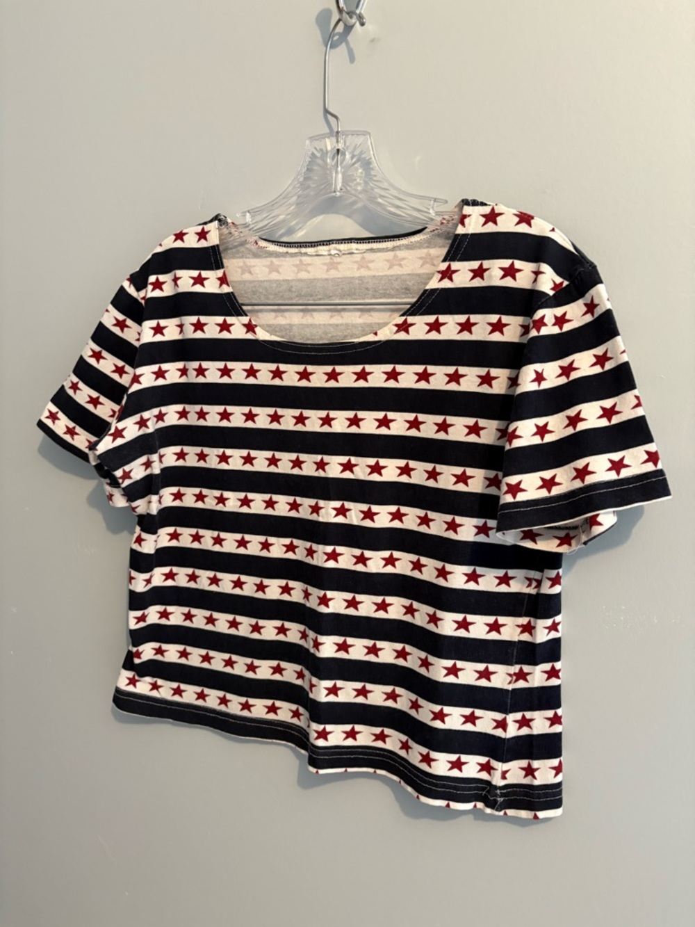 Vintage Americana Women’s Medium Cropped Short Sleeve Tee Striped Star Navy Red - Picture 6 of 15